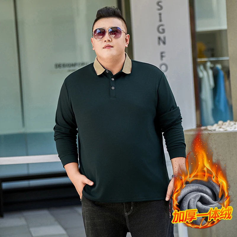 Long Sleeve Polo Shirt Men Plus Size 9xl 8xl Autumn Winter New 152cm Large Chest 7xl 6xl Fleece Liner Warm Loose Basic Tops