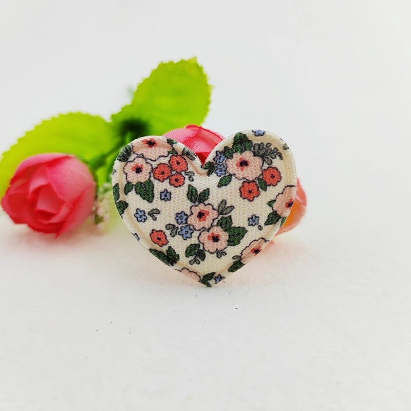 Gepolsterte Stoffherz-Applikationen für Kleidung, Hut-Nähzubehör, DIY-Kopfbedeckungen, Haarspangen, Schleifendekor-Patches, 3,5x3cm, 100 Stück – Detail 8