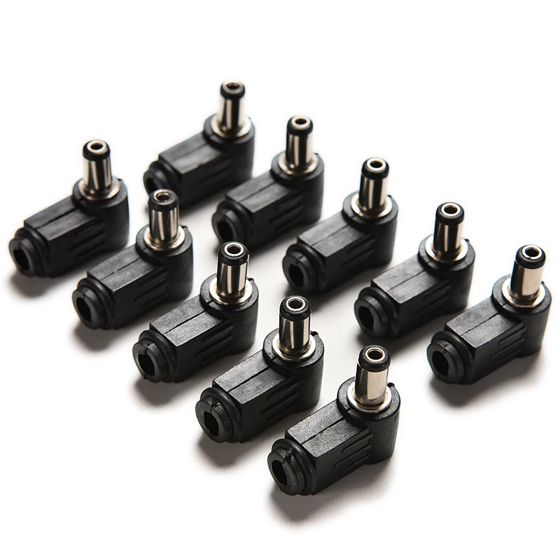 10pcs Right Angle 2.1x5.5mm 2.1mm DC Power Male Plug Soldering Connector Black