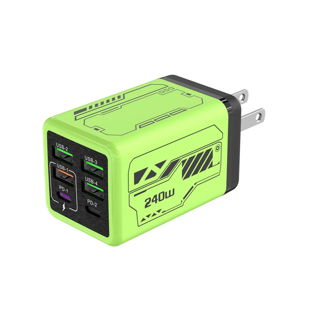 240W 6-Port USB-C Schnellladegerät PD Quick Charge Wandadapter EU US UK Stecker für iPhone Samsung Xiaomi Typ-C Telefon Reiseladegerät