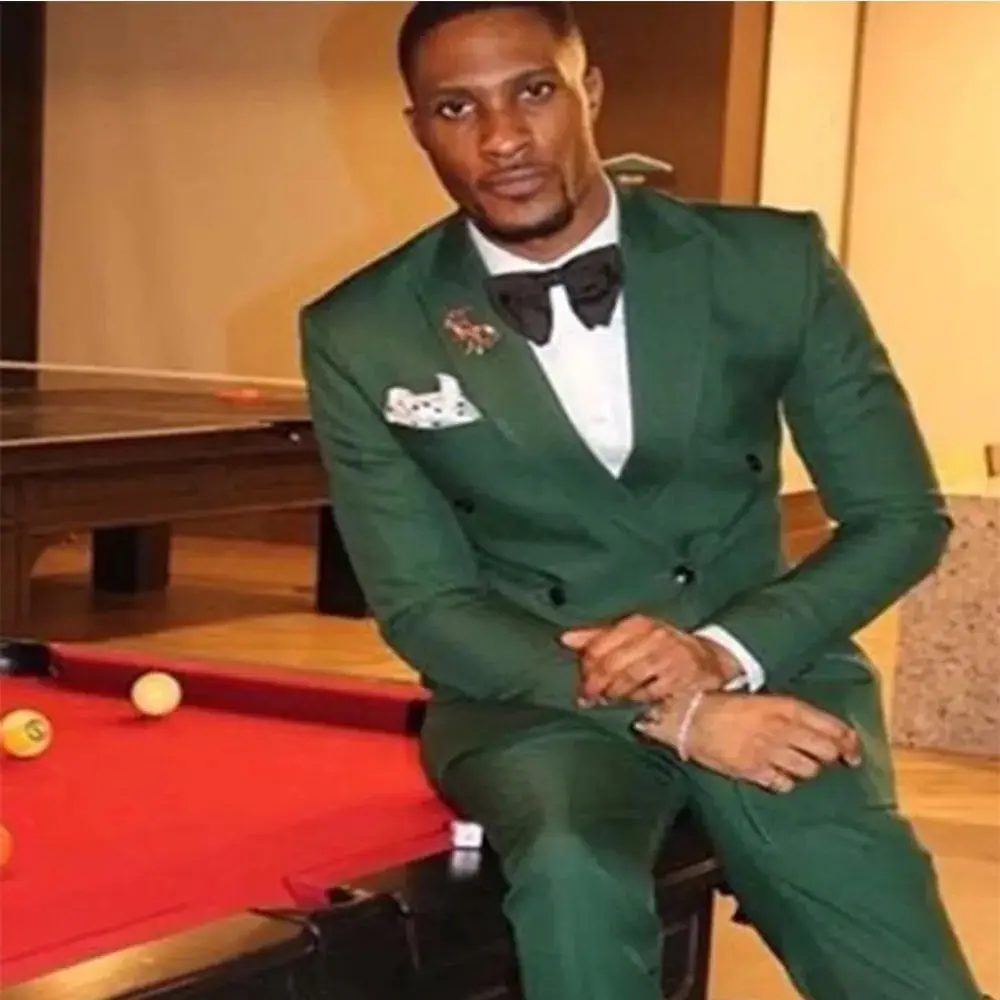 

Dark Green Suits for Men Slim Fit Double Breasted Peak Lapel Groom Tuxedo 2 Piece Wedding Jacket with Pants Male Fashion Costume