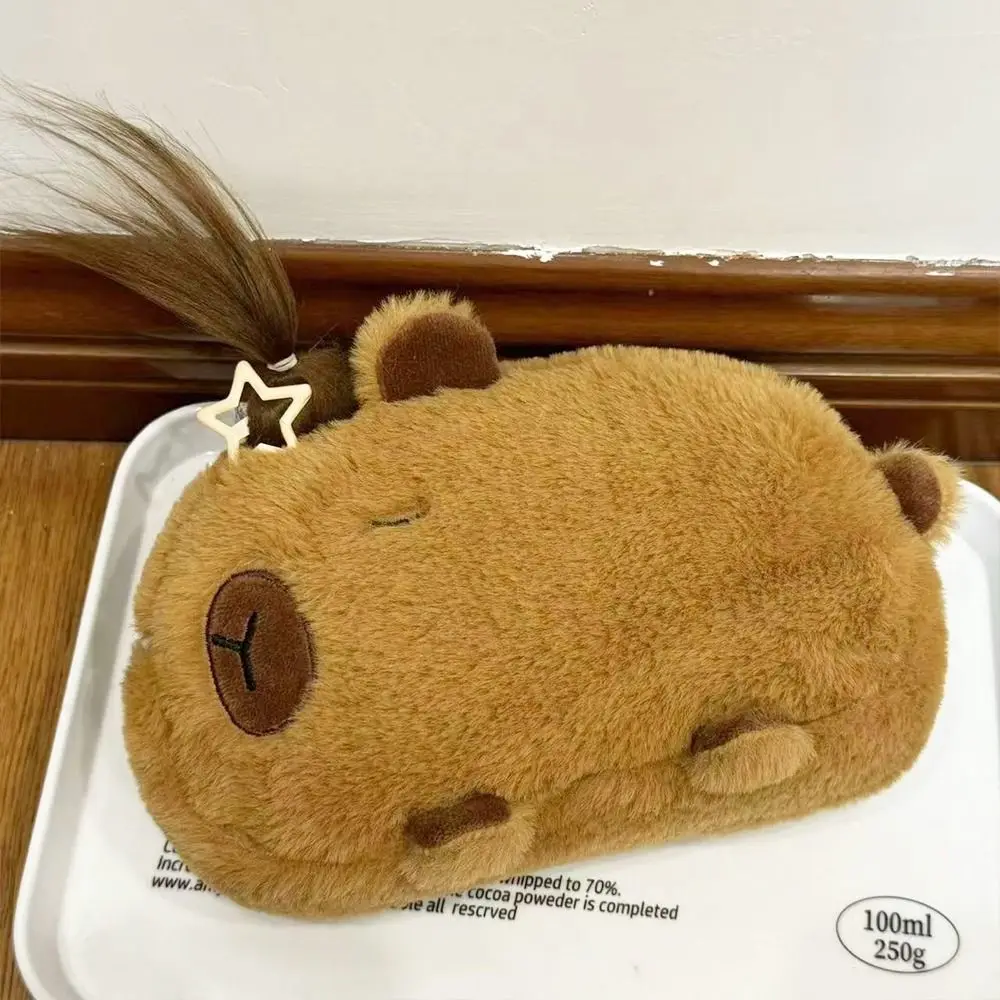 

Cute Pen Holder Capybara Stationery Bag Novelty Storage Bag Capybara Pencil Bag Afro Hair Animal Doll Plush Pen Case Student