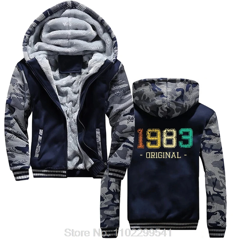 

Men's Hoodie Original Born In 1983 Fashion Cotton Funny Hoody Old Jacket Zip Up Hoodies New Streetwear Harajuku Winter Coats