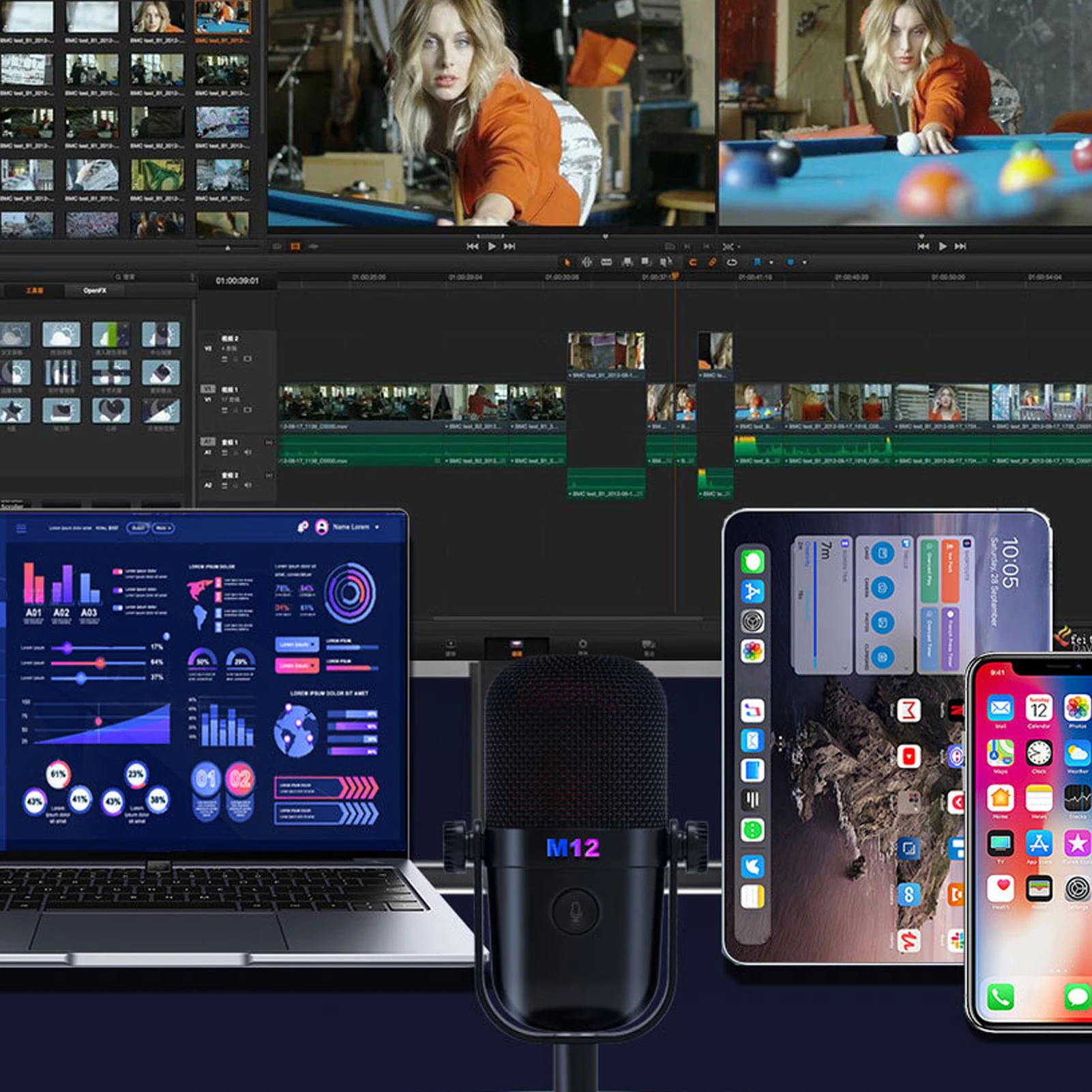 Microfone condensador usb para jogos, microfone para laptop, gravação de telefone, streaming ao vivo, karaokê, efeitos de iluminação rgb, microfone condensador