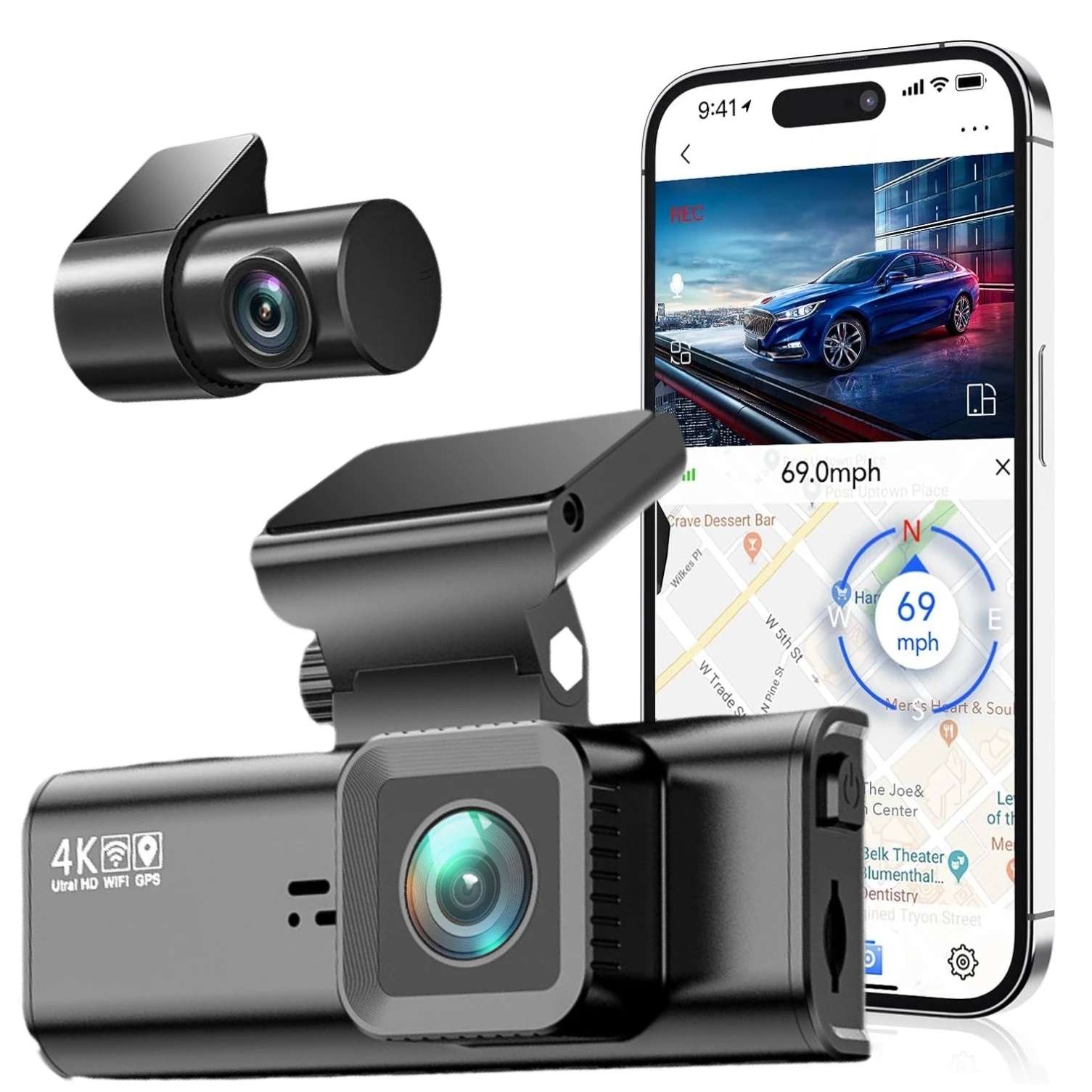 

4K 3.16" IPS Screen Driving Recorder REDTIGER Full HD Dash Camera for Cars Built-in Wi-Fi GPS Front and Rear Dash Cam 4K