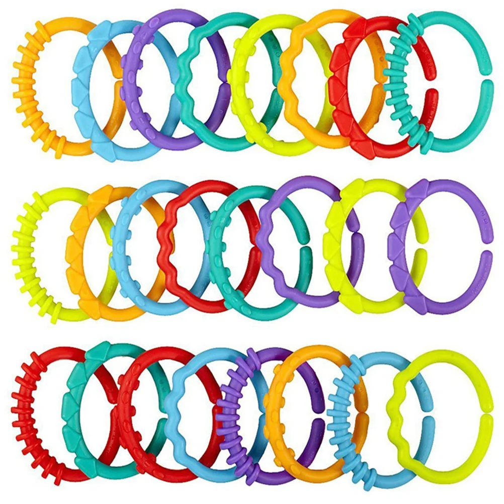 24 Pcs Teether Infant Rings Baby Links Grabbing Plastic Toys for Crib