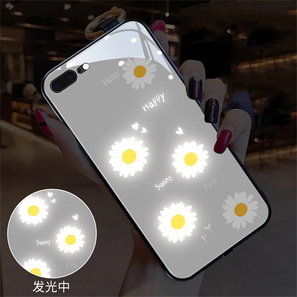 

Chrysanthemum Flower Sound Control LED Flash Cases Luminous Glass Cover For Samsung S25 S24 S23 S22 S21 S20 FE Plus Ultra A54