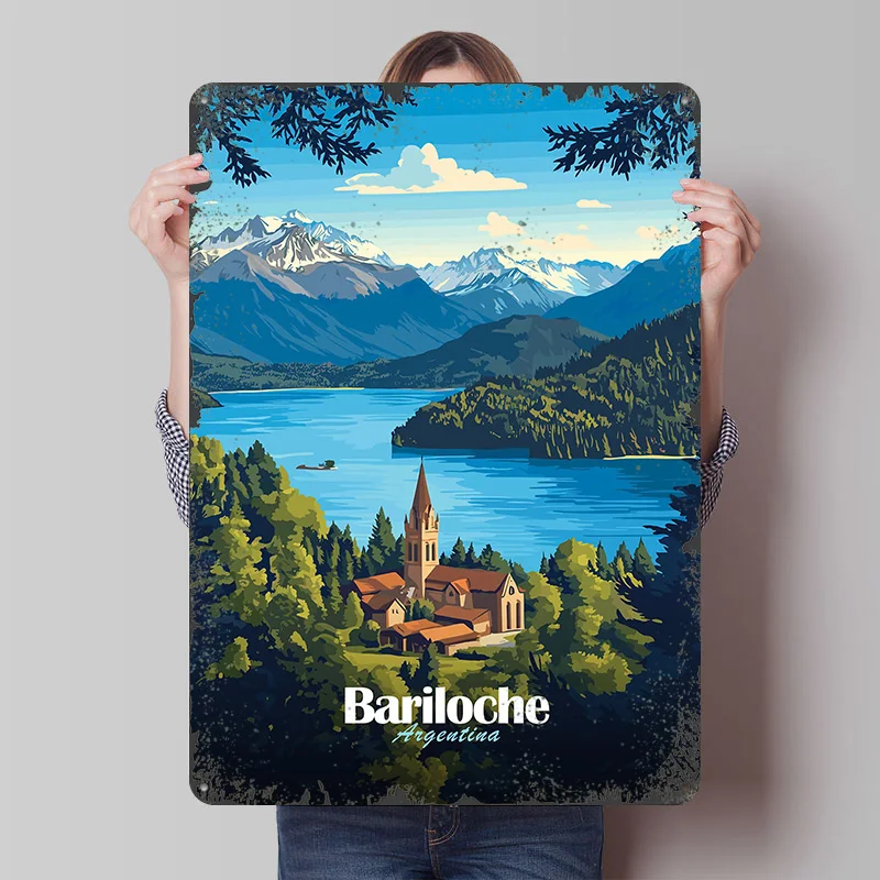 Póster de Viaje de Bariloche, Argentina, Arte de Pared Personalizado, Letreros Metálicos Vintage, Placa Retro de Estaño para Decoración de Cuarto de Hombre, Decoración del Hogar