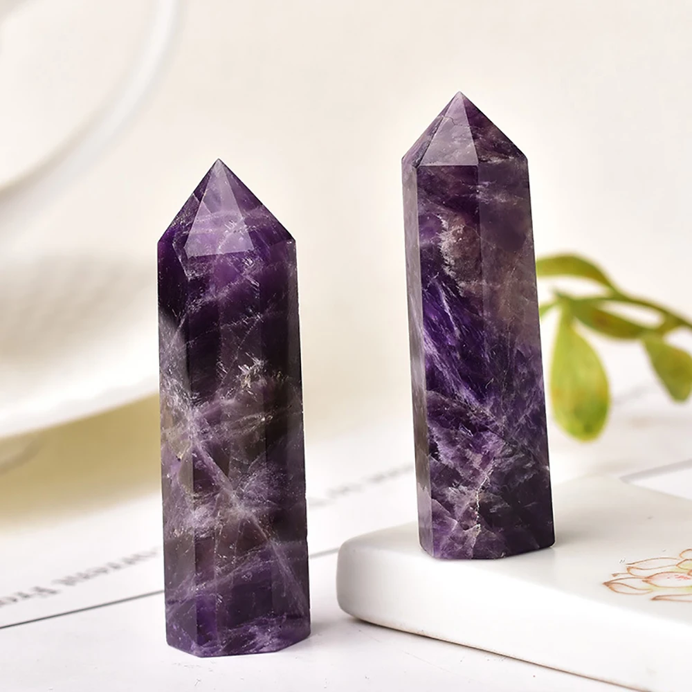 Natural amethyst column hand transparent polished love symbol Gift Reiki Healing collection Mineral home decor