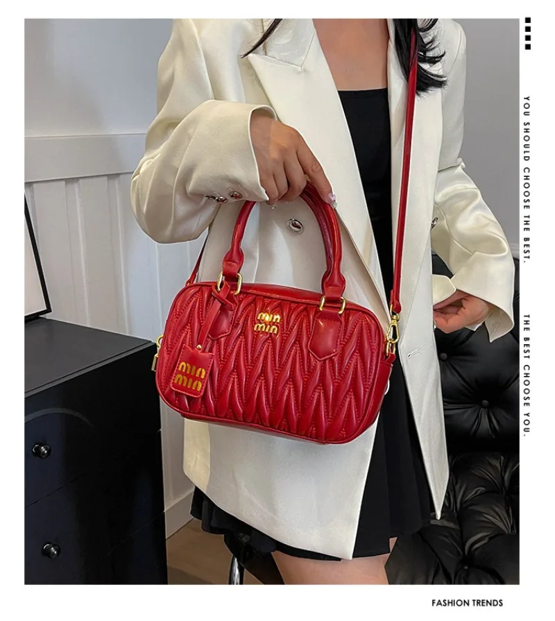 

Новинка 2023 года, женская сумка для боулинга, плиссированная сумка через плечо премиум-класса, минималистичная текстура, роскошная повседневная официальная универсальность, модный стиль