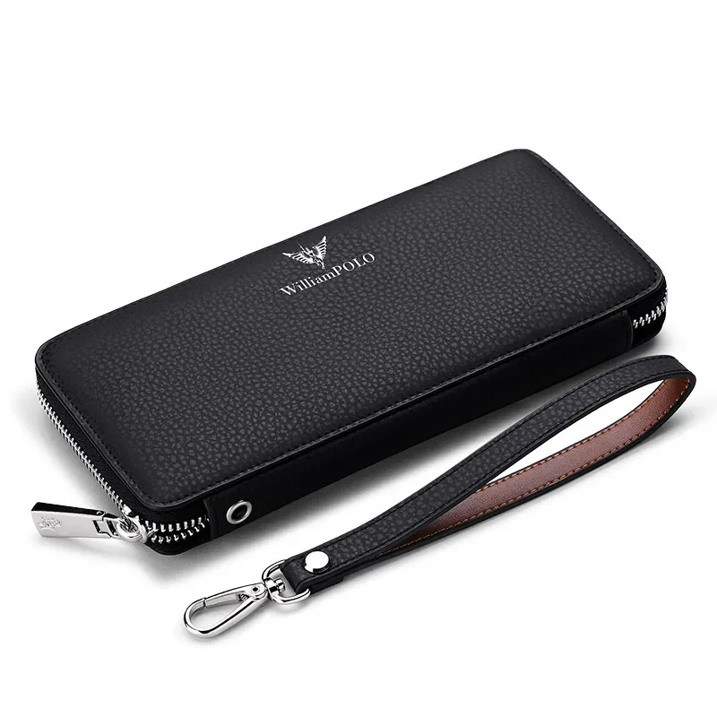 WILLIAMPOLO Man Wallets Long Style High Quality Card Holder Male Purse Zipper Large Capacity Brand Luxury Leather Wallet For Men