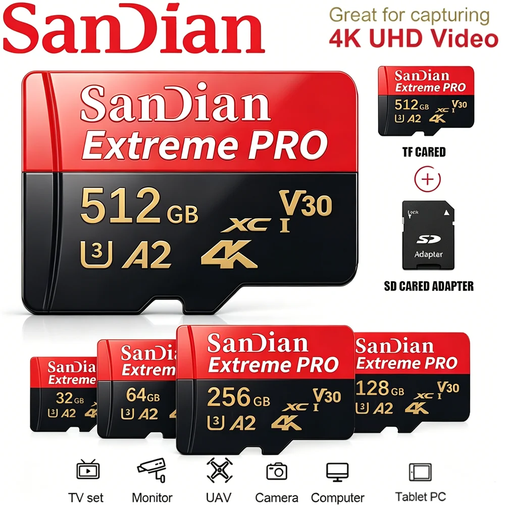 Tarjeta de Memoria Micro TF SD de 32GB 64GB 128GB 512GB U3 V30 A2 de Alta Calidad para Teléfono Android Samsung Galaxy, Expansión de Almacenamiento