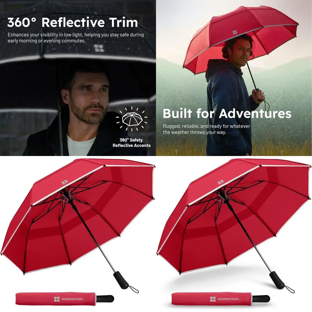 

Compact Windproof Travel Umbrella - Auto Open, Foldable, Red