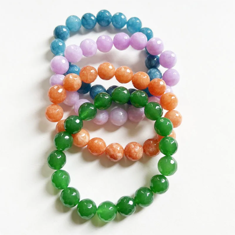 

11-12MM Emerald Faceted Bracelet Boho Yoga Natural Stone Vintage Green Orange Purple Bead Hand Row Gemstone for Women Jewelry