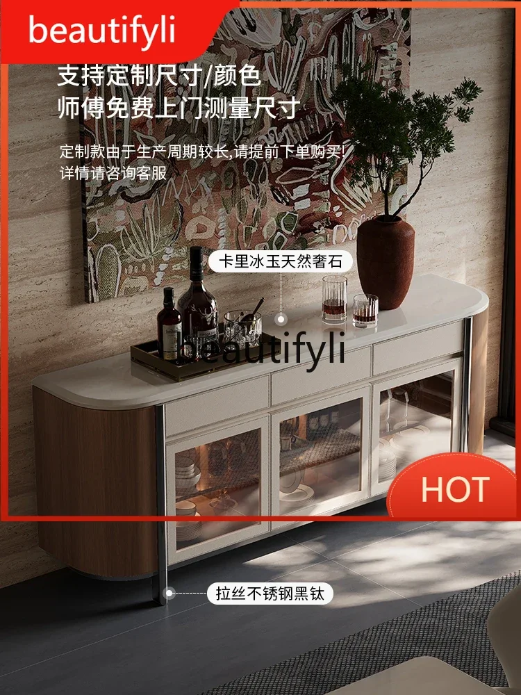 

Natural luxury stone dining side cabinet villa light luxury modern simple storage entrance cabinet D80