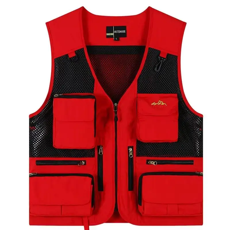 Outdoor Men Multi Pocket Vest Tactical Webbed Gear Coat Photographer Waistcoat Workers Electrician Welder Car Repair Angle Jacke