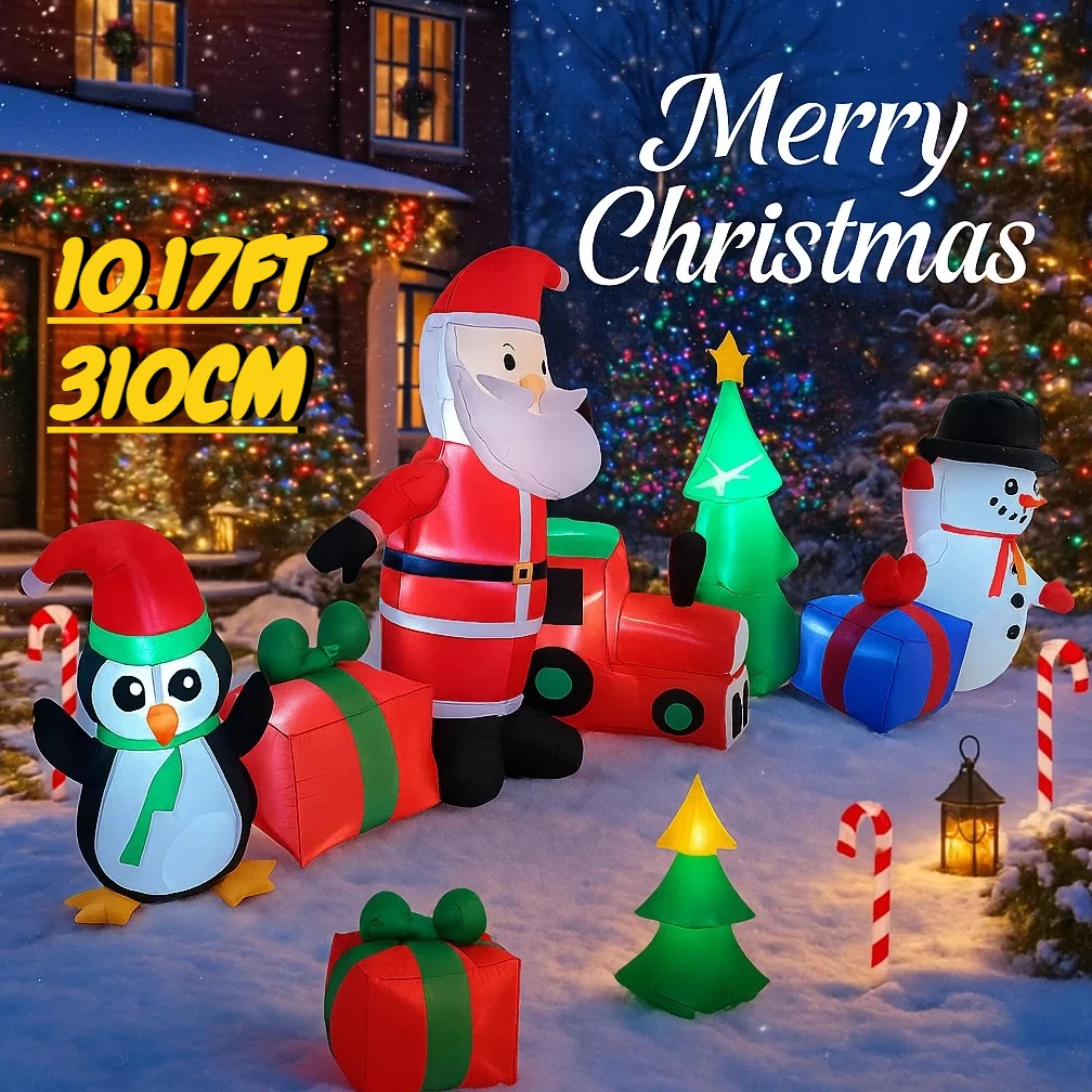 

10.17FT Inflatable Santa Snowman Penguin Tree Set Toy Xmas Yard Decoration Festive Gift LED Lit Christmas Supplies Home Ornament