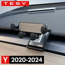For Tesla Model Y 2021 2022 2023 2024 Car Cell Phone Holder Wooden Gravity Support Mount Bracket Vent Clip Air Outlet Snap-in