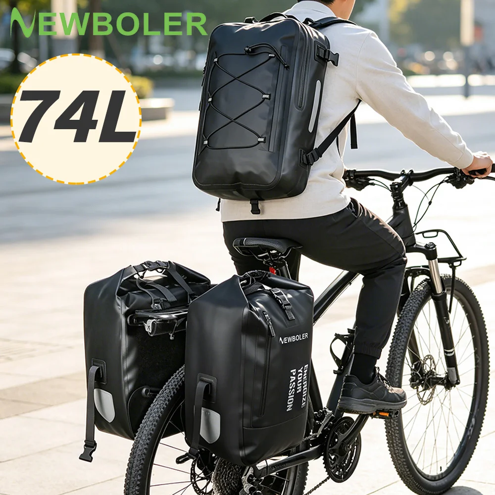 NEWBOLER Bicycle Bag 3 in 1 Bike Bag 74L Large Capacity  Waterproof Cycling Bag Bike Rear Seat Rack Bag Bicycle Luggage Bag