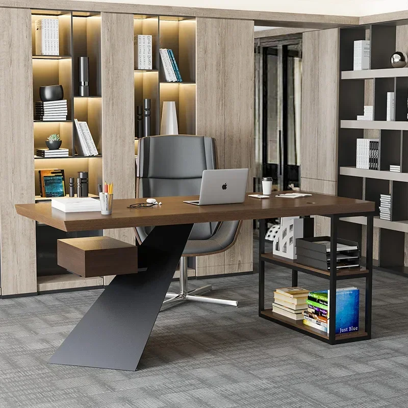Solid wood creative single desk with study study desk wrought iron desktop computer desk