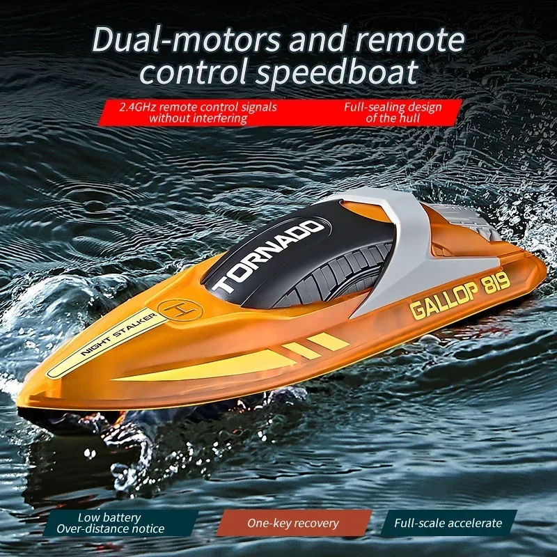 2.4G Remote Control Boat 15KM/H High Speed RC Racing Speedboat Boy Toy Electric Yacht Boat Model Ship LED Light Water Toys Gifts
