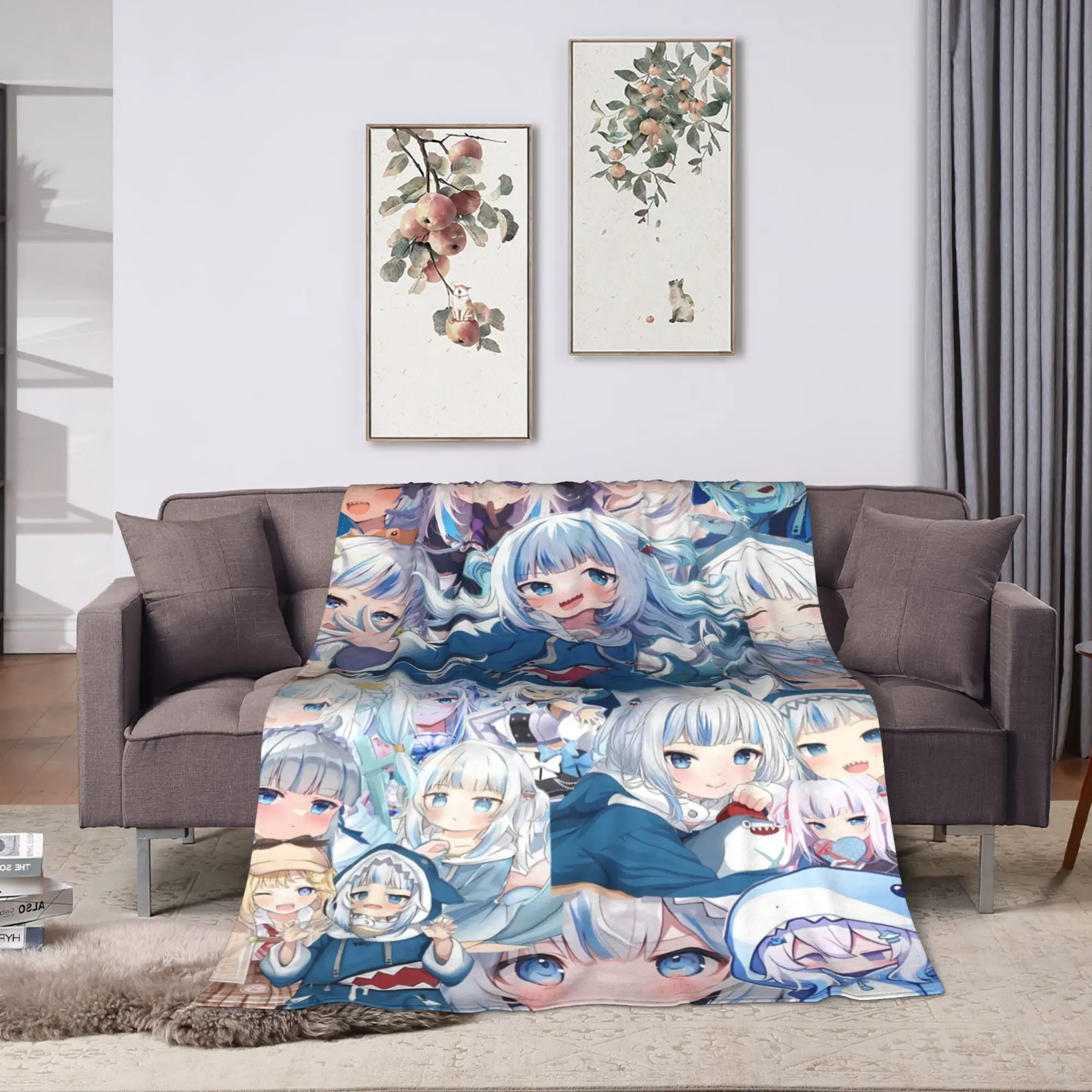 Gawr Gura Group Gather Warm Soft Blankets  Girls Boys Plush Bedding Throws Funny Outdoor Flannel Bedspread Sofa Bed Cover