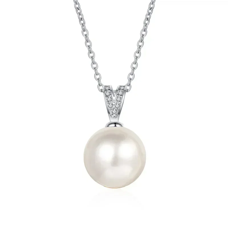 

Classic PT950 Platinum 10mm Pearl Pendant Natural Freshwater Luxury 0.45ct Real Moissanite Necklace for Women Wedding party gift