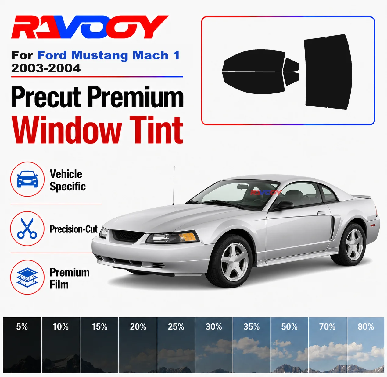 Premium Precut Window Tint Kit Front Rear Windows Rear Windshield For Ford Mustang Mach 1 2003-2004 Car Solar Nano Ceramic Film