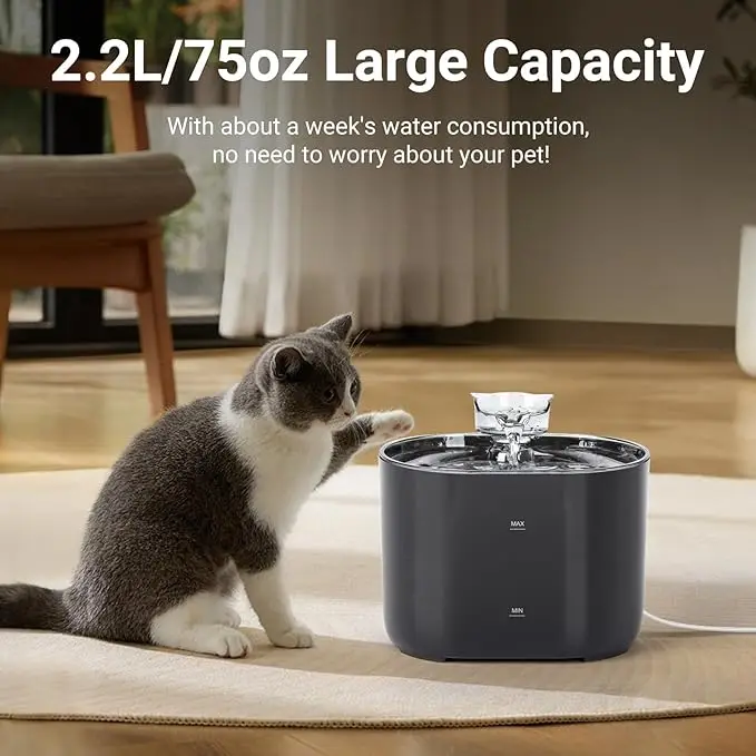 74,39 oz/2,2L, USB Elektrischer Geräuschloser Haustier-Trinknapf Automatischer Katzenbrunnen Wasserspender mit Filter Automatischer Katzenwasserspender – Detail 9