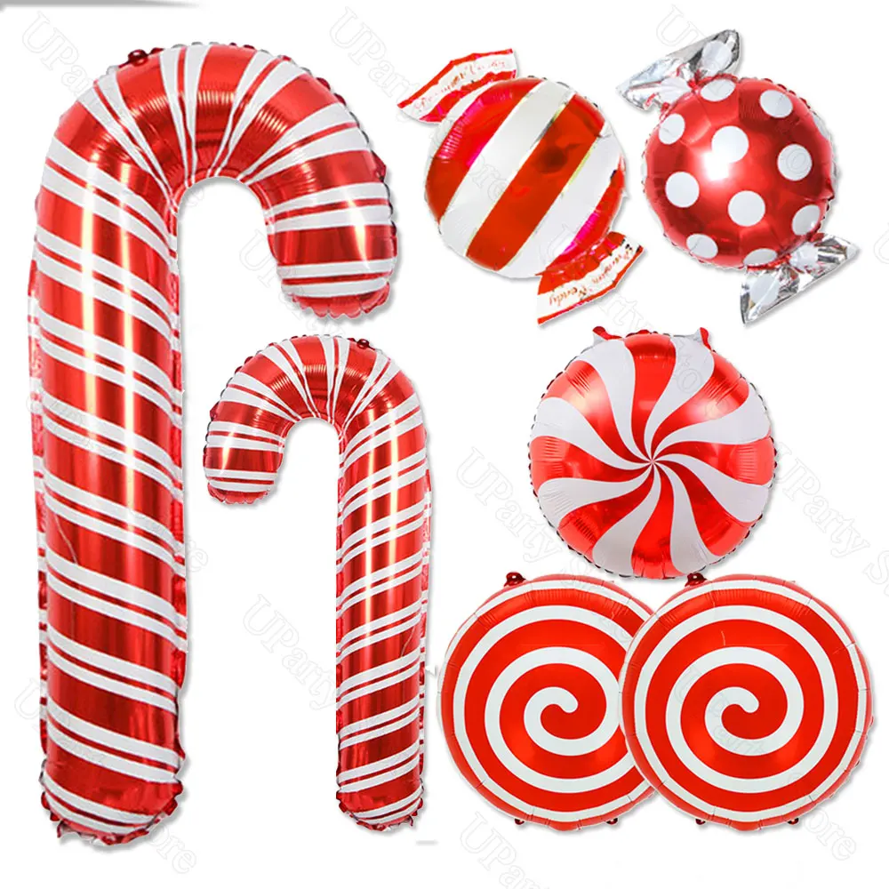 

30Pcs Christmas Candy Cane Balloons Large Candy Round Lollipop Aluminum Foil Balloon for Christmas Birthday Party Backdrop Decor