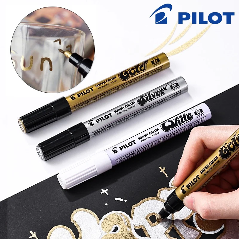 

1pcs Japan PILOT Highlighter Metal Marker Pen Gold Silver White Oil-based Touch-up Pen Waterproof Art Supplies Stationery