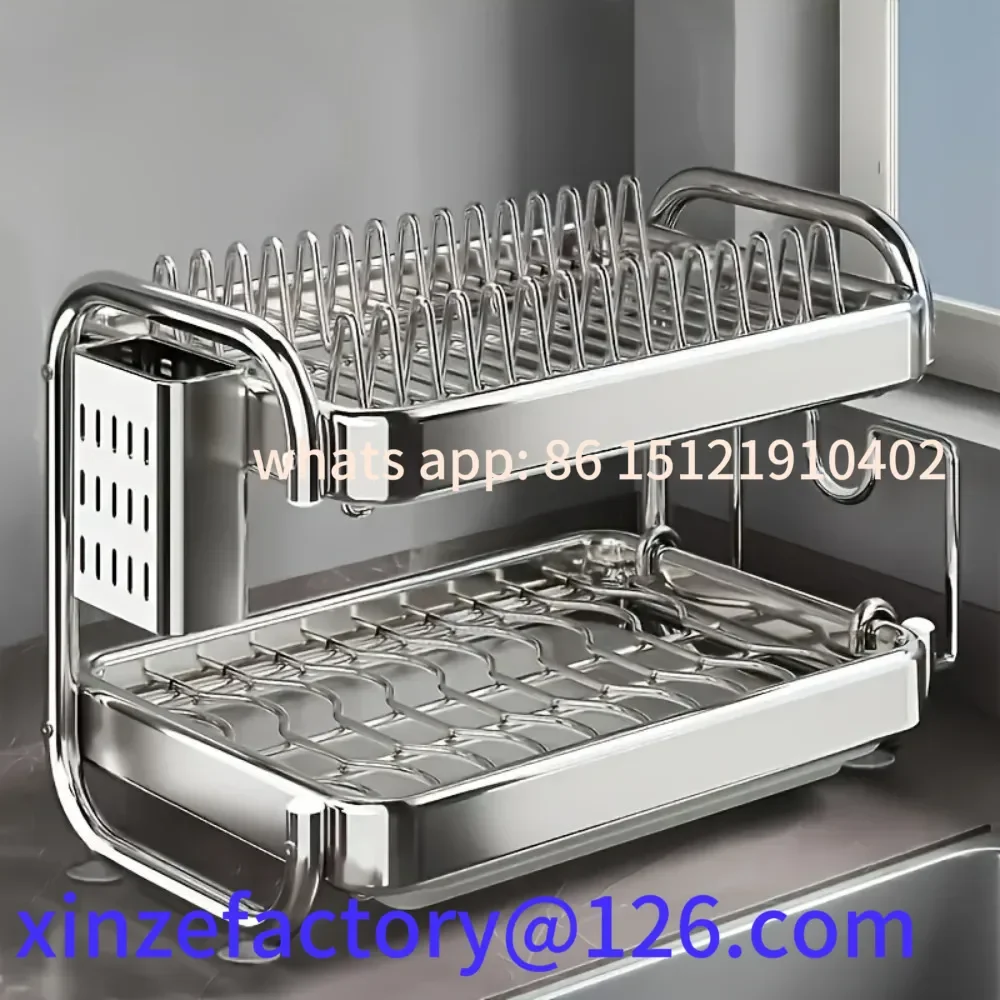 Customizable Dish Drying Rack Multifunctional Rustproof Big-capacity Bowl Storage Shelf Stainless Steel