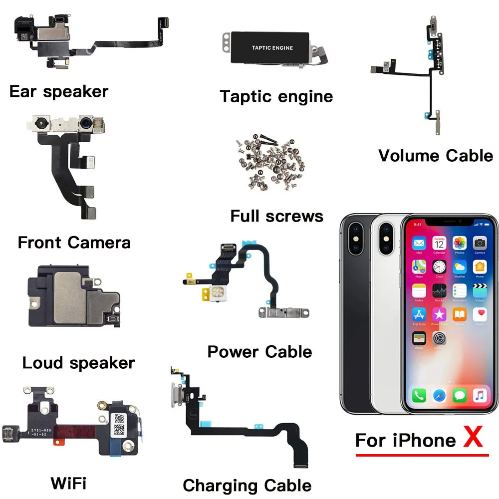 

Внутренние детали для iPhone X фронтальная камера мощность громкость зарядный гибкий кабель наушник громкий динамик Wifi металлический кронштейн все винты
