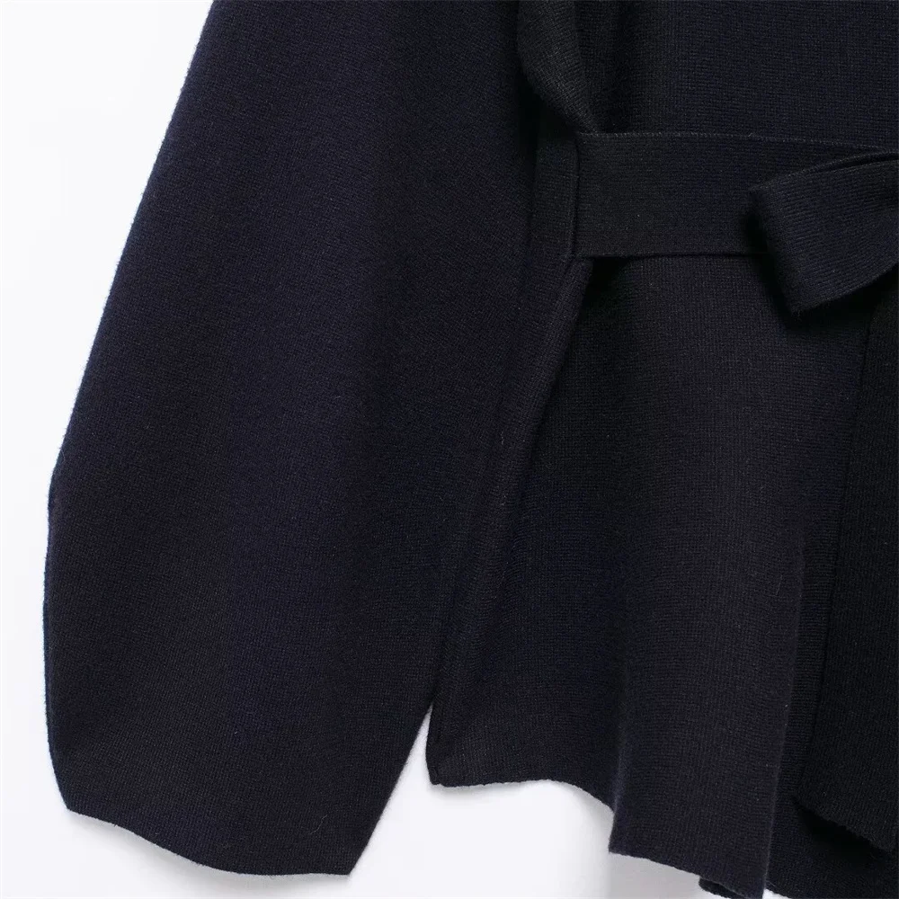 سترة نسائية محبوكة بحزام الخصر وإكسسوارات الكتف للخريف والشتاء ورقبة على شكل حرف V وأكمام طويلة #5