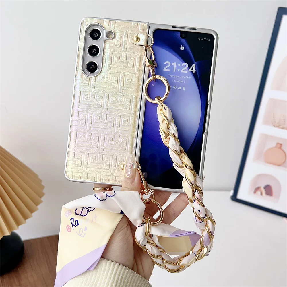 

Geometry Solid Color Gradient Phone Case For Samsung Galaxy Z Fold 3 4 5 5G Scarf Bracelet Protection Shell Protective Cover