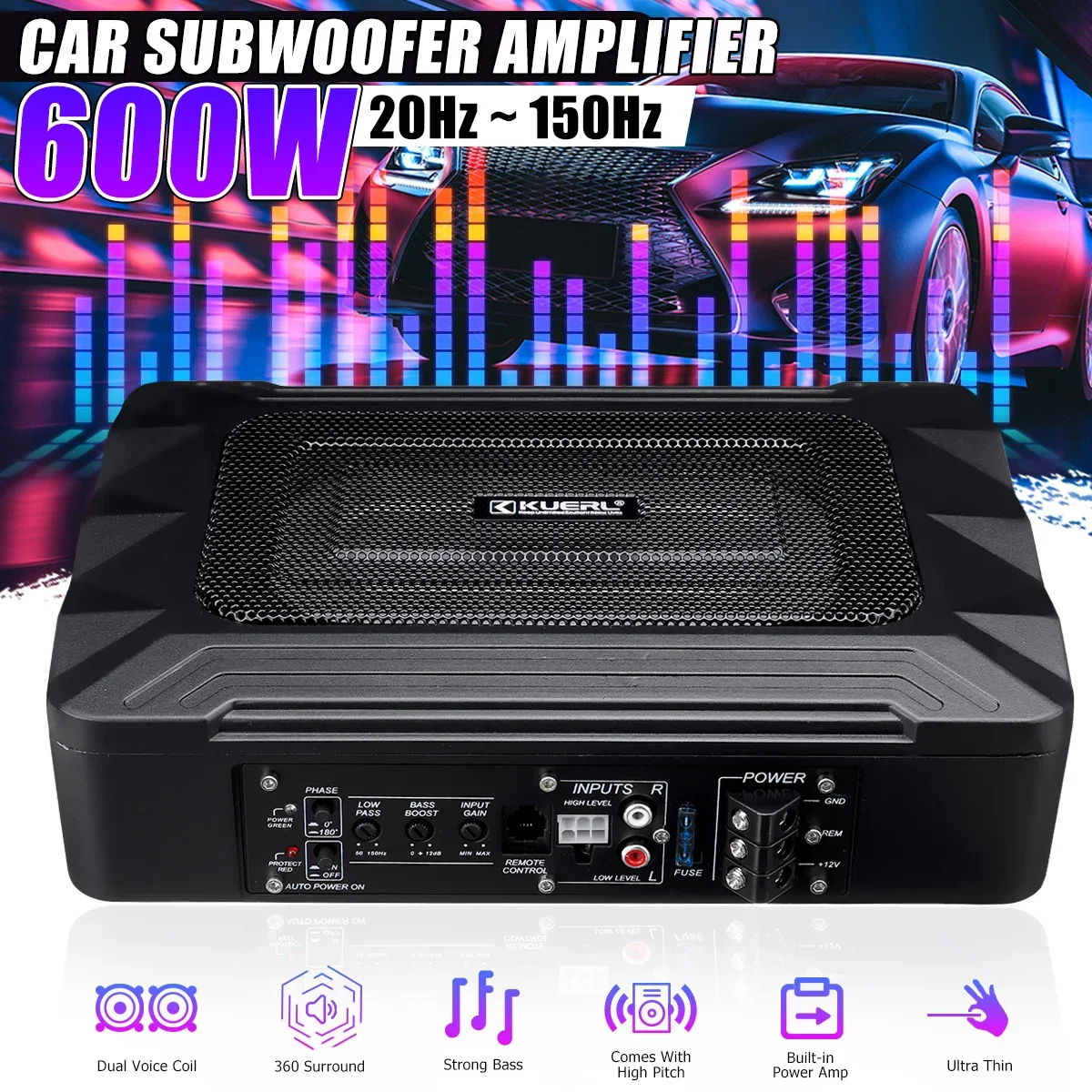 600W Car Audio Amplifier Ultra thin Powerful Bass Subwoofer Home Power Professional Car Amplifier Speakers Car Accessories