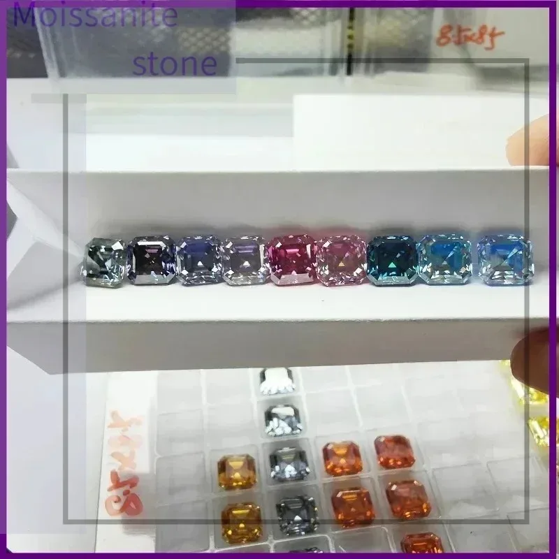 Moissanit-Steine in verschiedenen Farben, Asscher-Schliff, VVS1, hochwertige lose Edelsteine für die Herstellung von Schmuck nach Maß, mit Zertifikat. – Detail 2