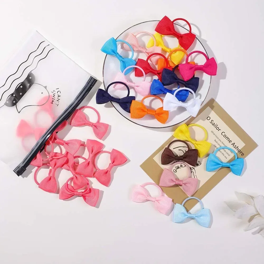 

10 Pcs Candy Color Hair Bows Elastic Baby Bows HairBand for Girls Handmade Bowknot Hairpin Mini Barrettes Kids Hair Accessories