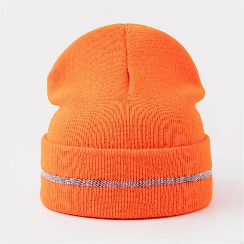 Bonnets tricotés en acrylique HXBA avec bord roulé réfléchissant pour sécurité chaleur d'hiver conception unisexe