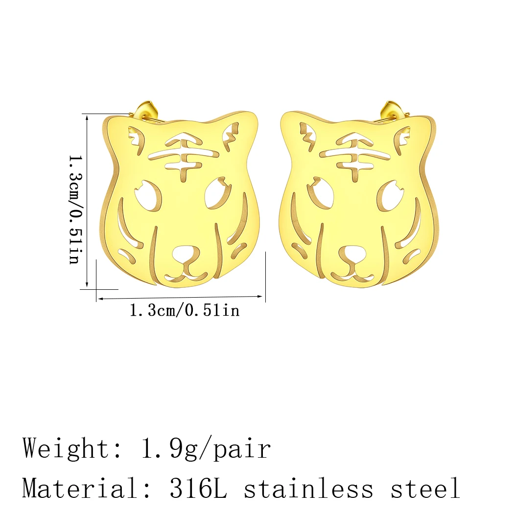 Kinitial Vintage Tiger Stud Earrings Women Men Nature Inspired Stainless Steel Jewelry Punk Animal Earrings Baby Gift