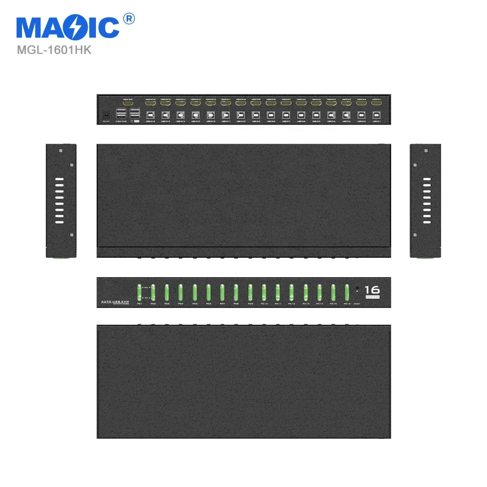 Новинка, KVM-переключатель HDMI 2,0, 4K, 60 Гц, 16 входов, USB-выход для компьютерной мыши, клавиатуры, видеопереключатель с ИК-подсветкой