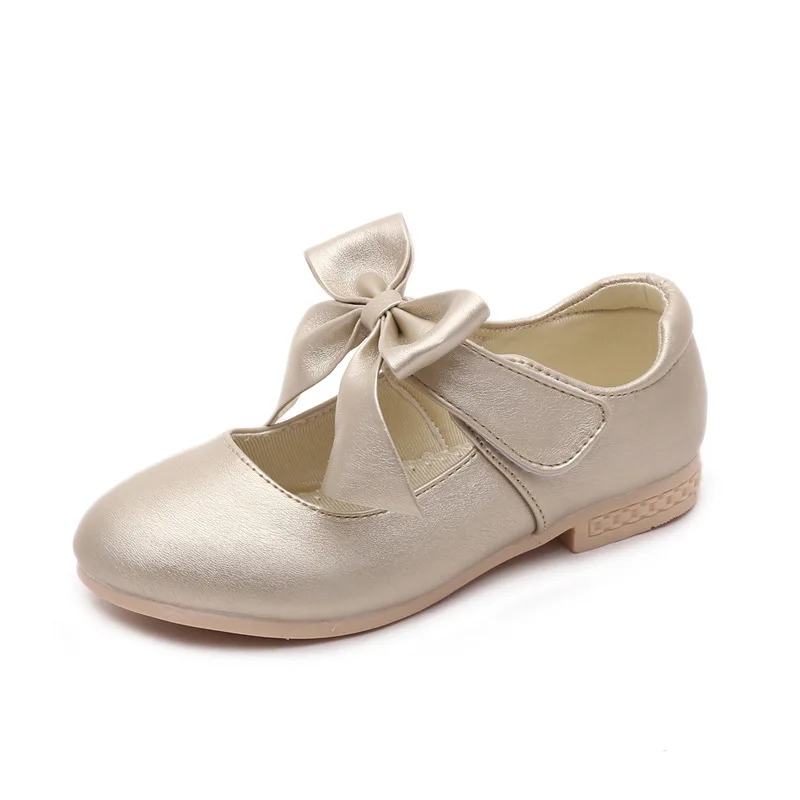 

Children Spring Autumn Princess Low Heels Soft Soled Shoes Bows Flower Low Top Leather Shoes Girls Velcro Antiskid Solid Color
