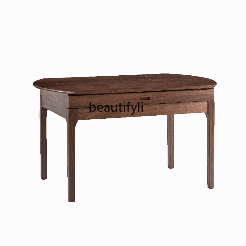 

Black walnut folding dining table Solid wood small apartment simple eating household retractable round table