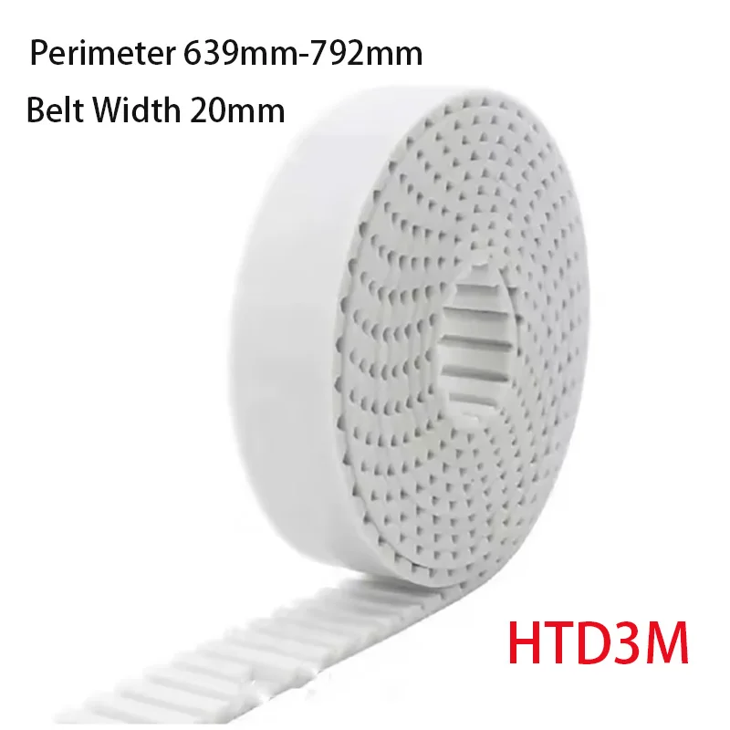 1Pcs Perimeter 639mm-792mm HTD3M PU with Steel Core Timing Belt Width 20mm White Polyurethane Closed Loop Gear Belt