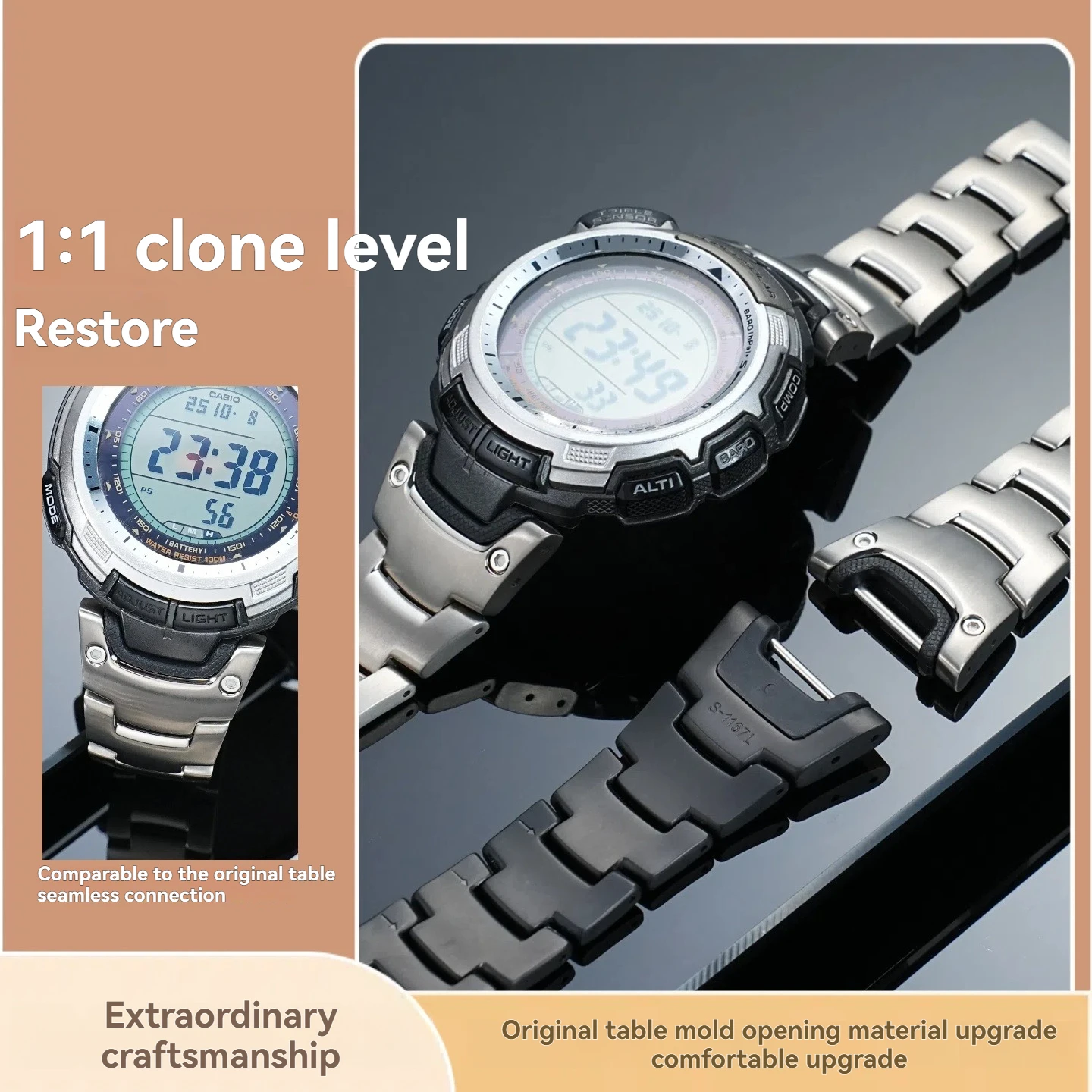 Cadena de reloj de alta calidad compatible con reloj de montaña Casio PROTREK PRG-110T/Y PRW-1300Y correa de reloj de aleación de titanio modificada