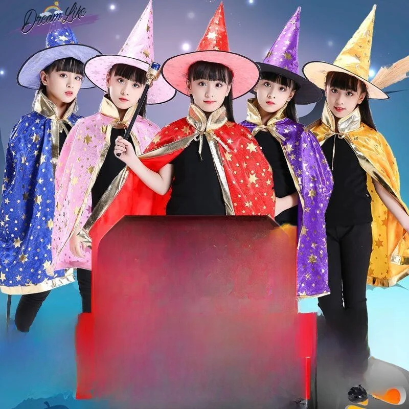 

Halloween Performance Costume Wizard Mage Robe Hat Children's Adult Men's Women's Fairy Tale Theme Party Outfit Flower Memory