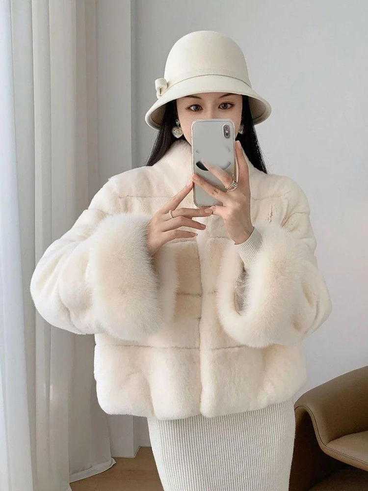 スイートシックフェイクファーエレガントコート レディース 冬 暖かいフェイクラビットスリムジャケット ファッション 韓国風 ソフト長袖 女性用 無地アウター