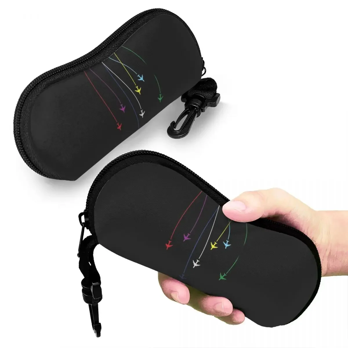 

Rainbow Airplanes Flying On Eachother Shell Glasses Case Protective Sunglasses Box Women Men Soft Eyeglasses Bag Pouch