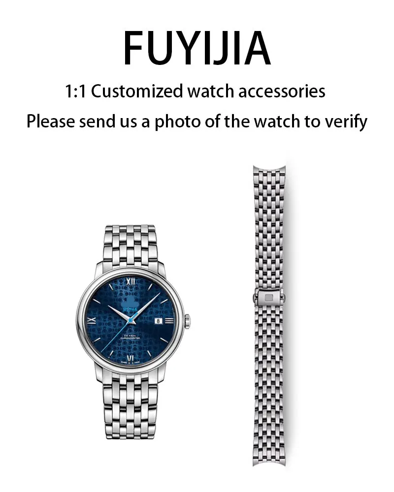 FUYIJIA Custom O-MEGA DE VILLE 424 оригинальный ремешок для часов 19 мм 20 мм изогнутый интерфейс ремешок из нержавеющей стали браслет с пряжкой-бабочкой