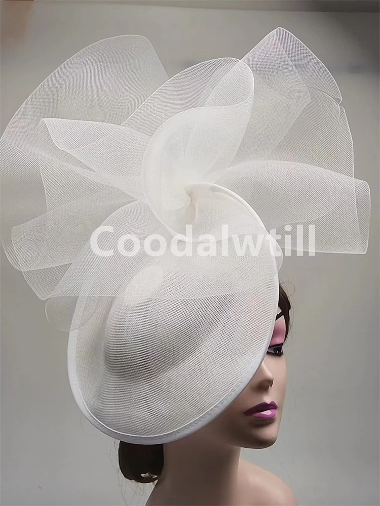 White Big Wedding Fascinator Hat Bride Women Kentucky Derby Headpiece Headband Ladies Church Cocktail Pillbox Fascinator Hats